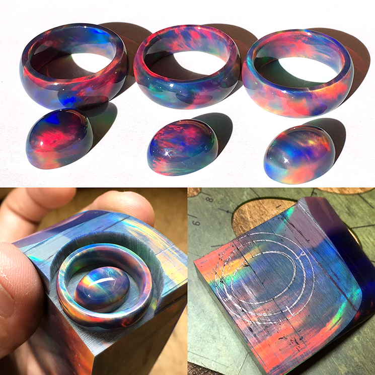 Aurora Opal - Rings made with Synthetic Impregnated Opals